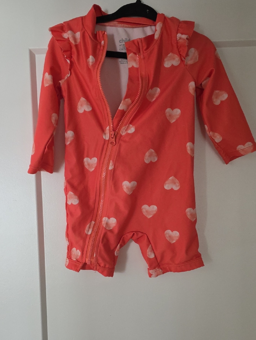 child of mine Coral Hooded Heart Print One-Piece Footie